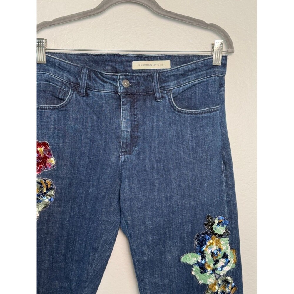 Anthropologie Pilcro Sequin Floral Embroidered Slim Boyfriend Jeans 28 Crop - Picture 5 of 16